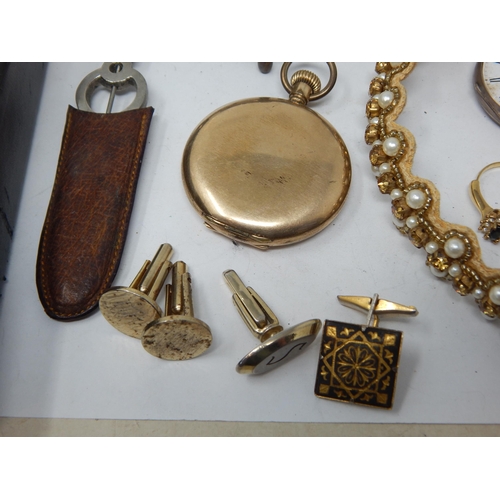 52 - Gold coloured pocket watch, a large selection of costume jewellery, gold coloured items, etc (lot)