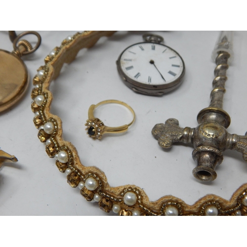 52 - Gold coloured pocket watch, a large selection of costume jewellery, gold coloured items, etc (lot)