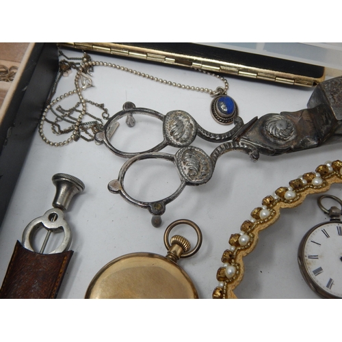 52 - Gold coloured pocket watch, a large selection of costume jewellery, gold coloured items, etc (lot)