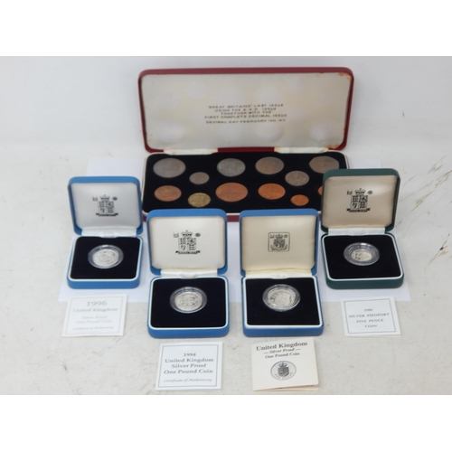 62 - Royal Mint Silver Proof £1 Coins 1988/1994/1996 together with a 1990 Royal Mint Silver Proof Piedfor... 