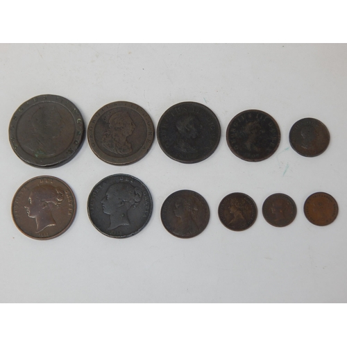 64 - George III Cartwheels 1797, Penny 1806, Halfpenny 1807, Farthing 1806 together with Victorian Pennie... 