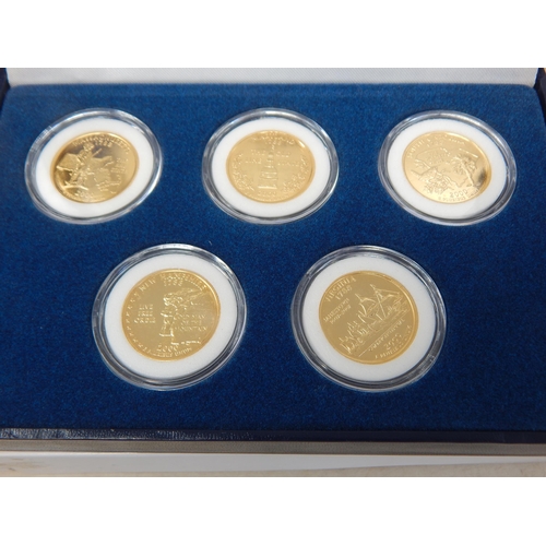 19 - Collection of 5 x Statehood Quarter Dollar sets each containg 5 x coins  all Gold-plated housed in c... 