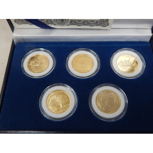 19 - Collection of 5 x Statehood Quarter Dollar sets each containg 5 x coins  all Gold-plated housed in c... 