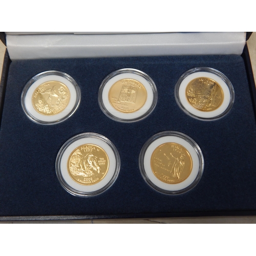 19 - Collection of 5 x Statehood Quarter Dollar sets each containg 5 x coins  all Gold-plated housed in c... 