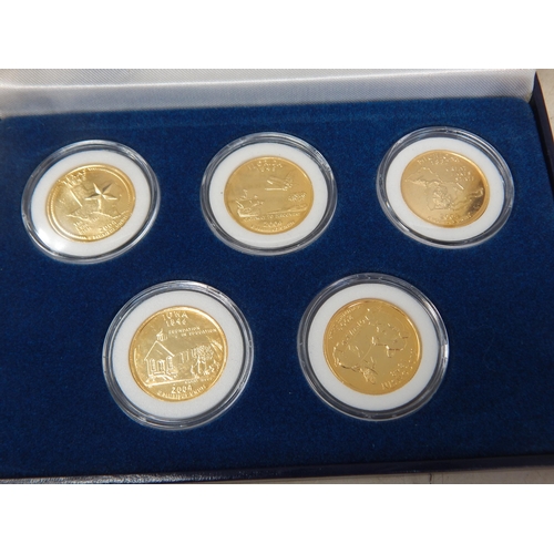 19 - Collection of 5 x Statehood Quarter Dollar sets each containg 5 x coins  all Gold-plated housed in c... 