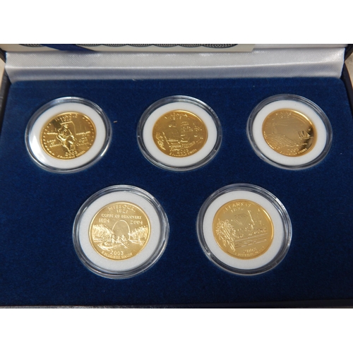 19 - Collection of 5 x Statehood Quarter Dollar sets each containg 5 x coins  all Gold-plated housed in c... 