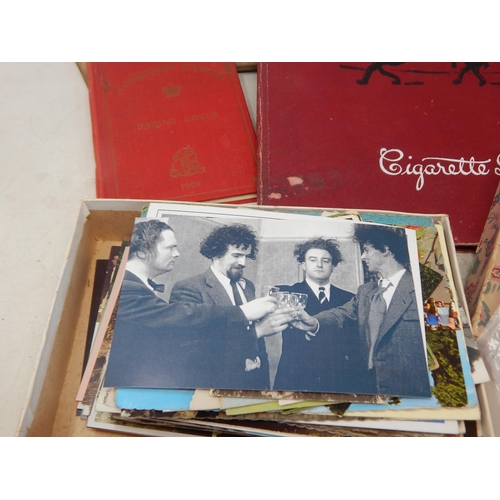 32 - Shoebox containing a large collection of vintage cigarette cards and postcards