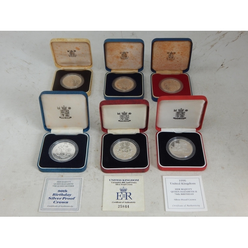 68 - Royal Mint Collection of Seven Silver Crown Sized Coins in Cases of Issue Including QEII 70th Birthd... 