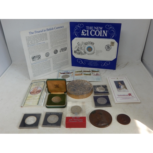 68G - A Quantity of Coins & Medallions Including a Large QV Bronze Medallion, QV 1887 Jubilee Exhibition M... 