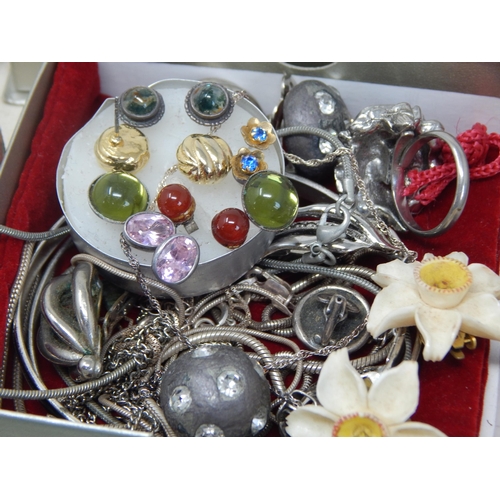 262 - A Quantity of Vintage Costume Jewellery Including some Silver. Items Include Necklaces, Chains, Cuff... 