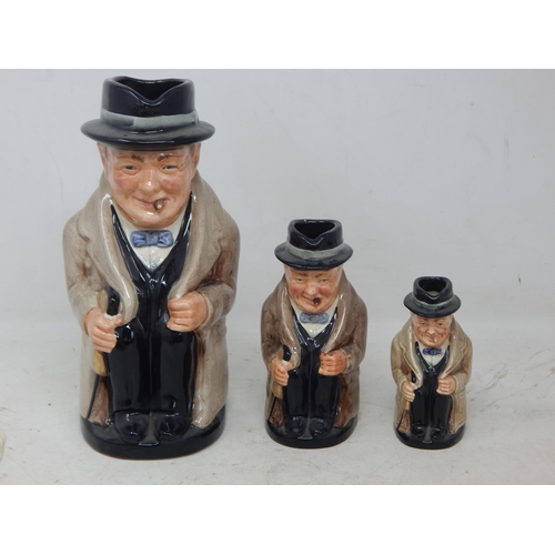 497 - Royal Doulton: Set of Three Graduated Winston Churchill Toby Jugs: Tallest 20cm