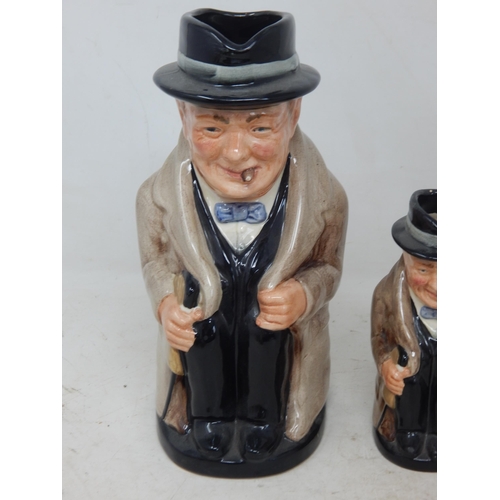 497 - Royal Doulton: Set of Three Graduated Winston Churchill Toby Jugs: Tallest 20cm