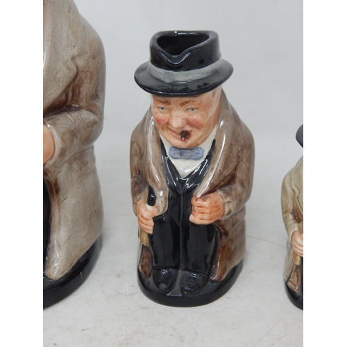 497 - Royal Doulton: Set of Three Graduated Winston Churchill Toby Jugs: Tallest 20cm