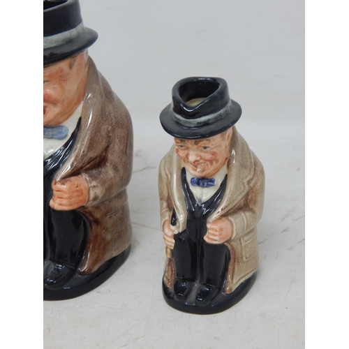 497 - Royal Doulton: Set of Three Graduated Winston Churchill Toby Jugs: Tallest 20cm