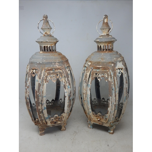 501 - A Pair of Glass Panelled Outdoor Hanging Lanterns: Height 46cm