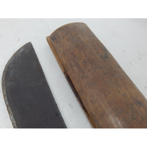 398G - WWII Machette, possibly Borneo in wooden sheath dated 1945 together with a stick bayonet