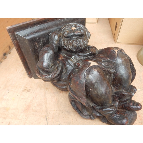 508 - 19th Century Carved Oak Bracket: Height 40cm