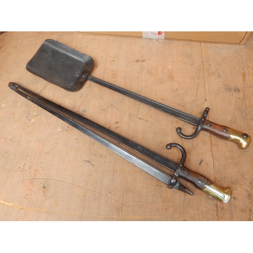 510 - WWI Bayonets made into Fireside Tongs & Shovel: Length 63cm