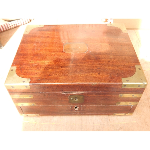 511 - 19th Century Campaign Box with Lower Drawer & Inset Brass Handles, used as a sewing box