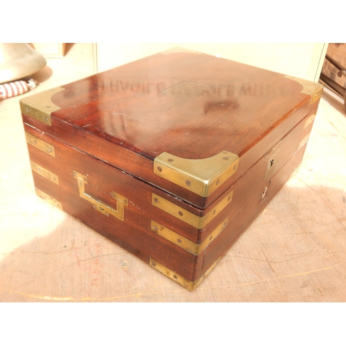 511 - 19th Century Campaign Box with Lower Drawer & Inset Brass Handles, used as a sewing box