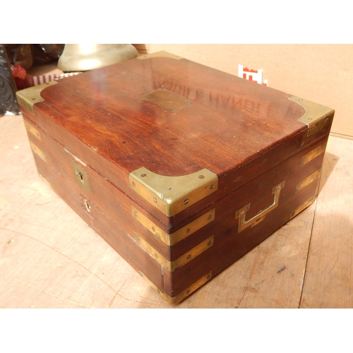 511 - 19th Century Campaign Box with Lower Drawer & Inset Brass Handles, used as a sewing box