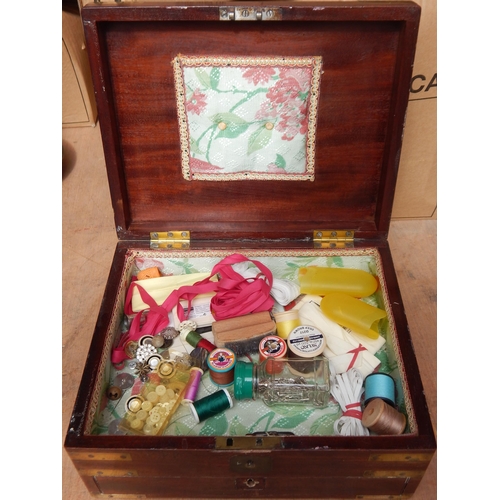 511 - 19th Century Campaign Box with Lower Drawer & Inset Brass Handles, used as a sewing box