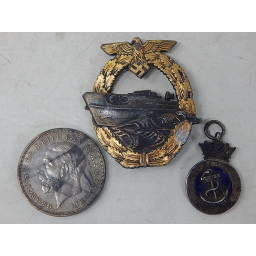 514 - KGV 1935 Silver Rocking Horse Crown, a Hallmarked Silver Royal Naval Barracks Chatham Medallion & a ... 