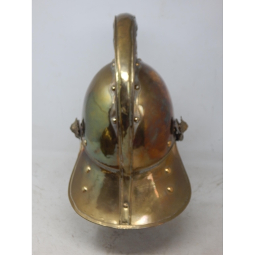 247 - A Victorian Merryweather Pattern Brass Fireman's Helmet with Dragon Embossed High Comb, Liner & Chin... 