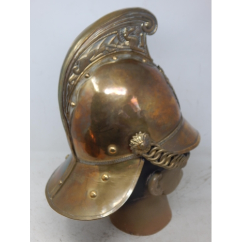 247 - A Victorian Merryweather Pattern Brass Fireman's Helmet with Dragon Embossed High Comb, Liner & Chin... 