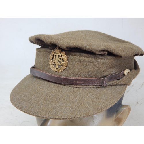 251 - WWII Second World War British Women's ATS Auxiliary Territorial Service uniform cap with ATS bronze ... 