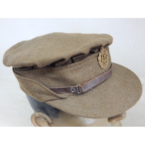 251 - WWII Second World War British Women's ATS Auxiliary Territorial Service uniform cap with ATS bronze ... 