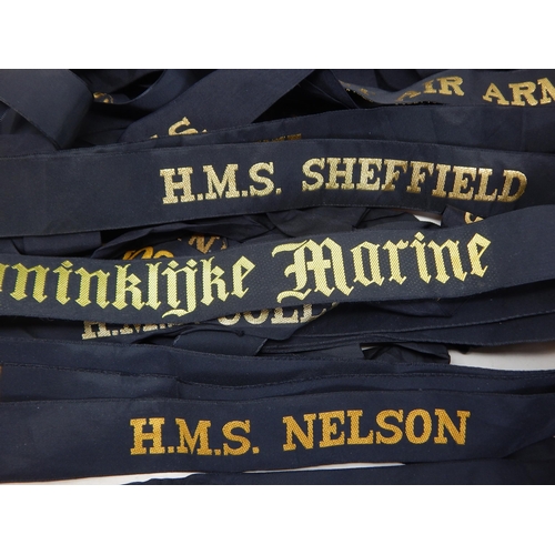 187 - Quantity of Royal Navy Tallies Including Fleet Air Arm, HMS Sheffield, Queen Mary, Collingwood etc, ... 