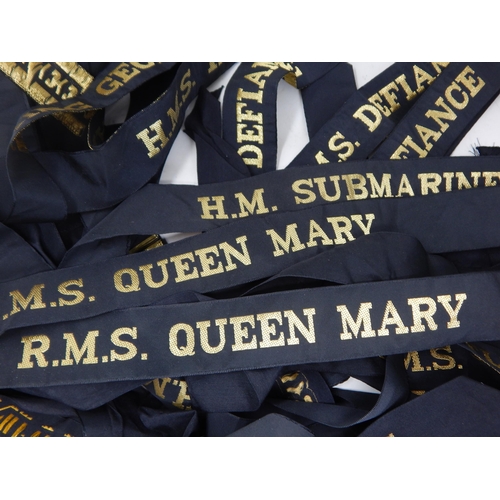 187 - Quantity of Royal Navy Tallies Including Fleet Air Arm, HMS Sheffield, Queen Mary, Collingwood etc, ... 