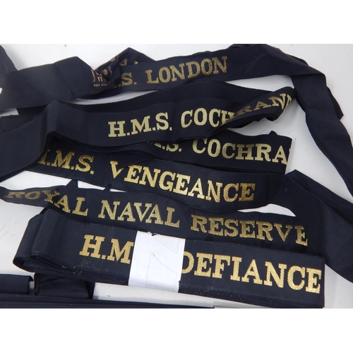 188 - Quantity of Royal Navy Tallies Including Vengence, London, Ganges, Cochrane (9), HMS (9), Defiance (... 