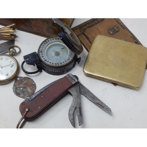 189 - A Tin Containing an assortment of Military Items Including WWII Penknife dated 1941, GSTP Pocket Wat... 