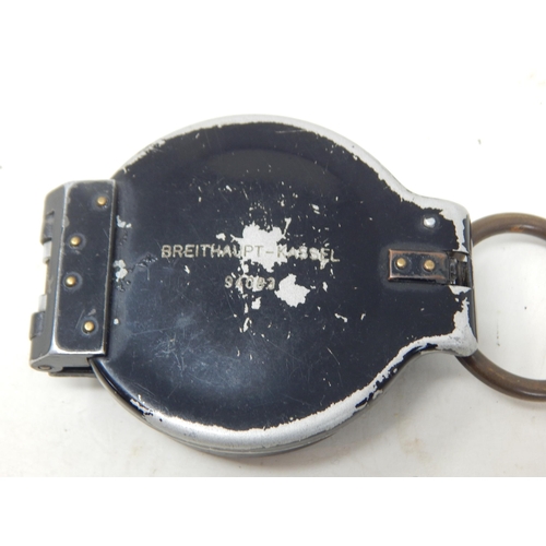 190 - WWII Nazi German Third Reich Breithaupt-Kassel Field Compass in Black Aluminium Case with Heliograph... 