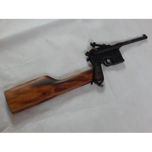 410 - WWII German M96 Mauser Pistol (Replica) with Firing Action & Rifle Butt Attachment, Total Length 63c... 