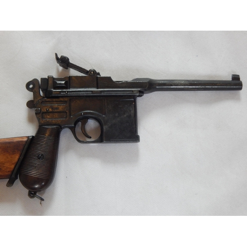 410 - WWII German M96 Mauser Pistol (Replica) with Firing Action & Rifle Butt Attachment, Total Length 63c... 