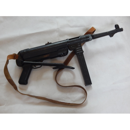 411 - WWII German MP40 Machine Gun (Replica) with Firing Mechanism & Fold Out Butt, Fully Extended Length ... 