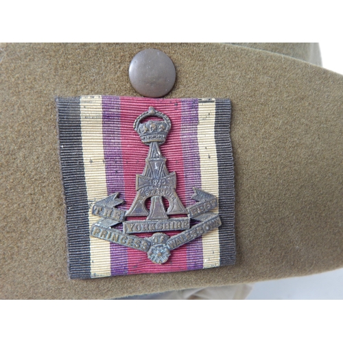 269 - WWII Far East Bush (Slouch) Khaki Felt Hat, The Yorkshire regiment, Princess of Wales Own. Note: Cus... 