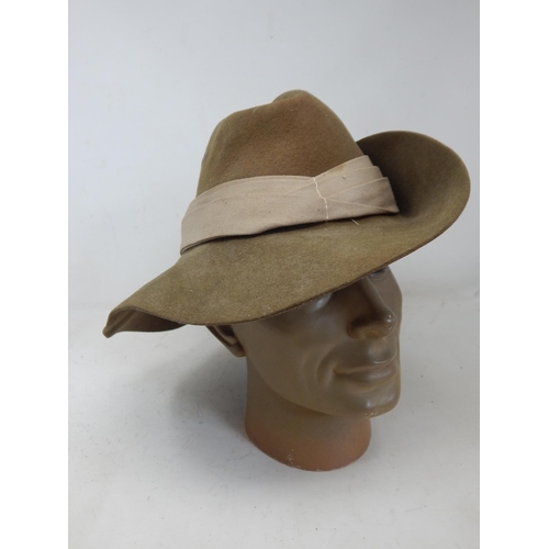 269 - WWII Far East Bush (Slouch) Khaki Felt Hat, The Yorkshire regiment, Princess of Wales Own. Note: Cus... 