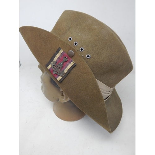 269 - WWII Far East Bush (Slouch) Khaki Felt Hat, The Yorkshire regiment, Princess of Wales Own. Note: Cus... 