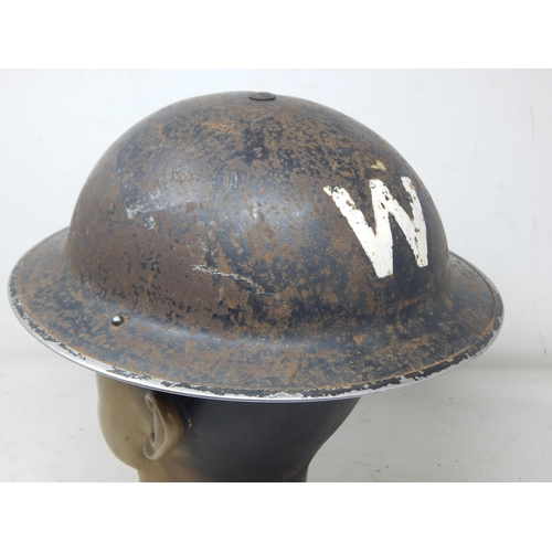 271 - WWII British Wardens Steel Helmet with White 