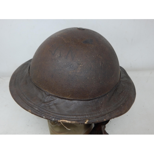 282 - WWII 1939 Dated Royal Navy Steel Helmet with Brown Waterproof Rim & Neck Protector. Please Note: Cus... 