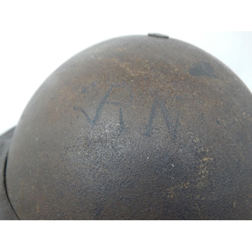 282 - WWII 1939 Dated Royal Navy Steel Helmet with Brown Waterproof Rim & Neck Protector. Please Note: Cus... 