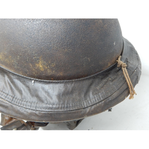 282 - WWII 1939 Dated Royal Navy Steel Helmet with Brown Waterproof Rim & Neck Protector. Please Note: Cus... 