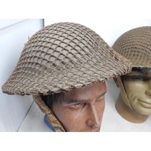 297 - WWII Brodie Helmets with Netting (3). Please Note: Customers must satisfy themselves prior to biddin... 