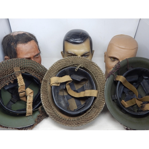 297 - WWII Brodie Helmets with Netting (3). Please Note: Customers must satisfy themselves prior to biddin... 