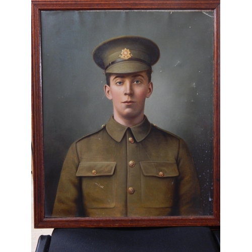 437 - WWI Oil on Canvas of an Officer of The Worcestershire Regiment. Framed, Measuring 66.5cm x 56cm over... 