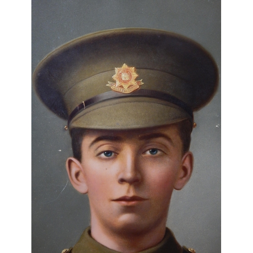 437 - WWI Oil on Canvas of an Officer of The Worcestershire Regiment. Framed, Measuring 66.5cm x 56cm over... 